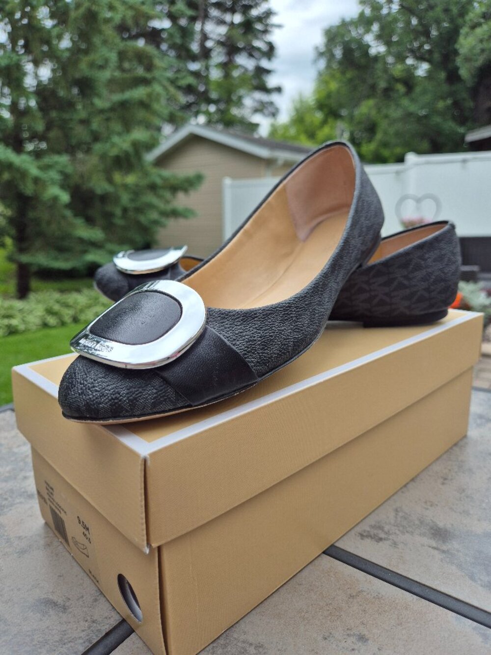 Michael Kors 'Pauline' Black Logo Flat Shoe, Size 9.5